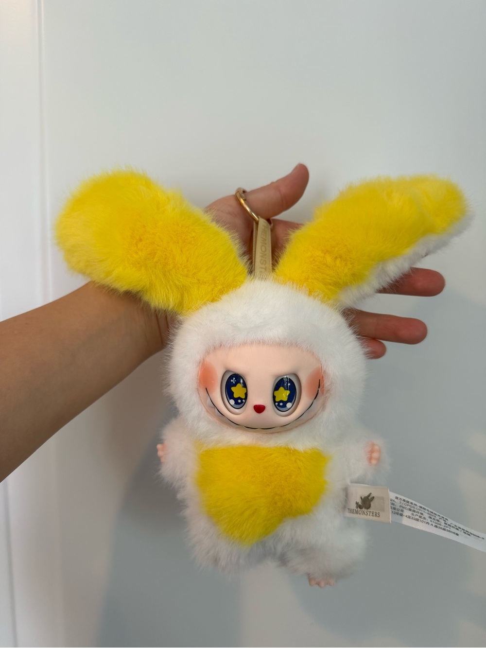 Yellow Plush Labubu Bunny Stuff Animal Keychain with Cute Face And Star Eyes